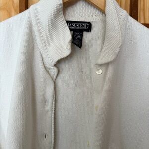 Lands End White Cotton Button-Up Sweater, L